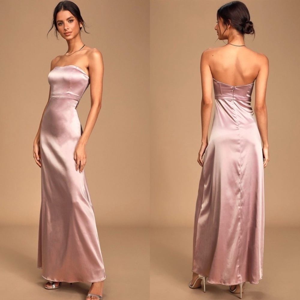NWT Lulus These Are The Nights Satin Strapless Maxi Dress XS